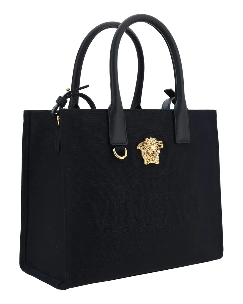 Versace Women's Cotton Shoulder Bag Black  Gold Black