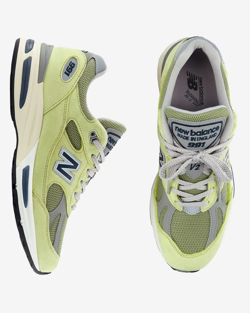 New Balance Unisex Sneakers 991v2 Light Green Pigskin-Synthetic-Mesh Trainers Pigskin/synthetic/mesh Green