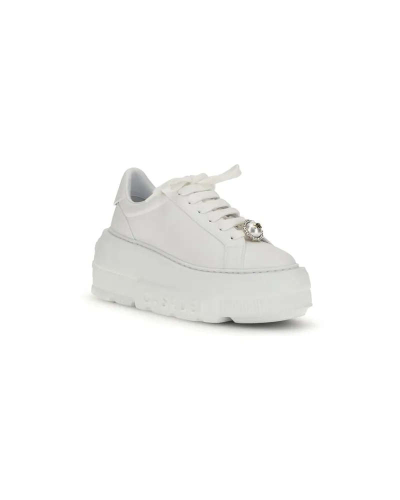 Casadei Women's White Calf Leather Bos Taurus Platform Sneakers White