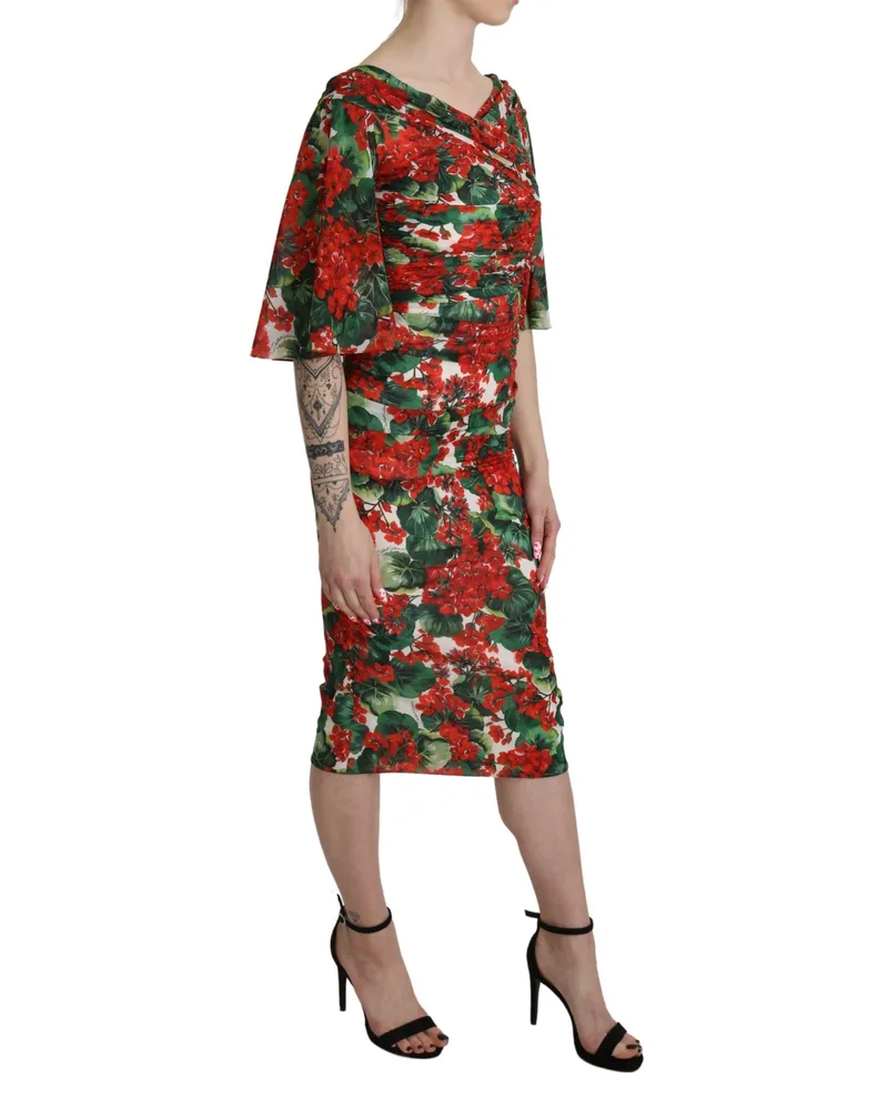 Dolce & Gabbana Women's Red Floral Sheath Midi Silk Stretch Dress Elastane Red
