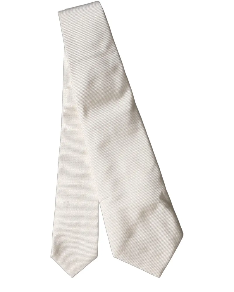 Dolce & Gabbana Off White Solid Silk Adjustable Women Tied Necktie Tie White