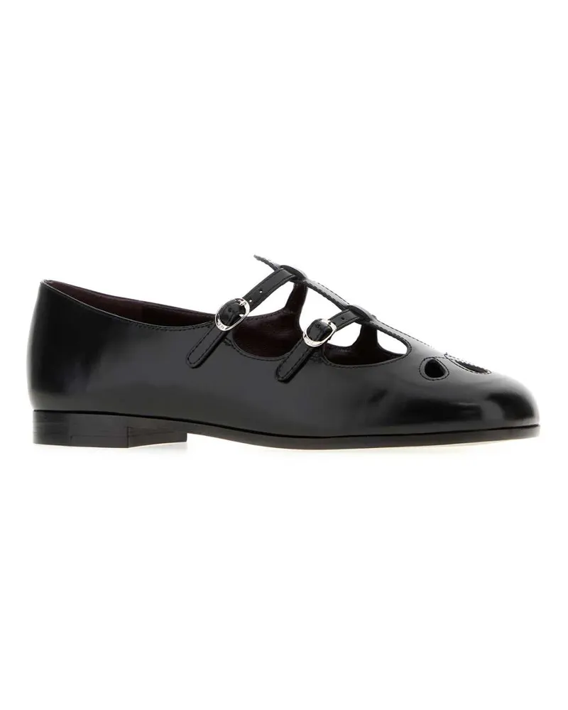 Tory Burch Women's Black Leather Violet Ballerinas 001 Ballerine Flat Shoes Black