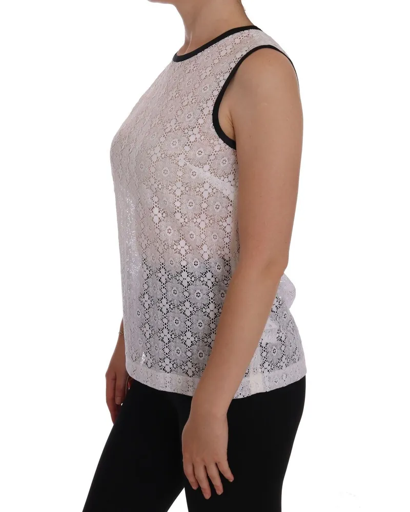 Dolce & Gabbana Women's White Lace Floral Nylon Tank T-Shirt White