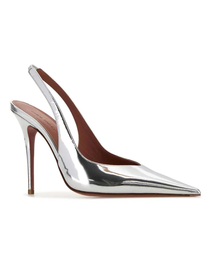 Amina Muaddi Metallic Leather Slingback Heel — Silver Silver