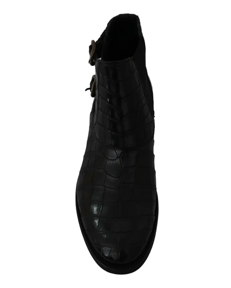 Dolce & Gabbana Men's Black Crocodile Leather Derby Boots Shoes Black