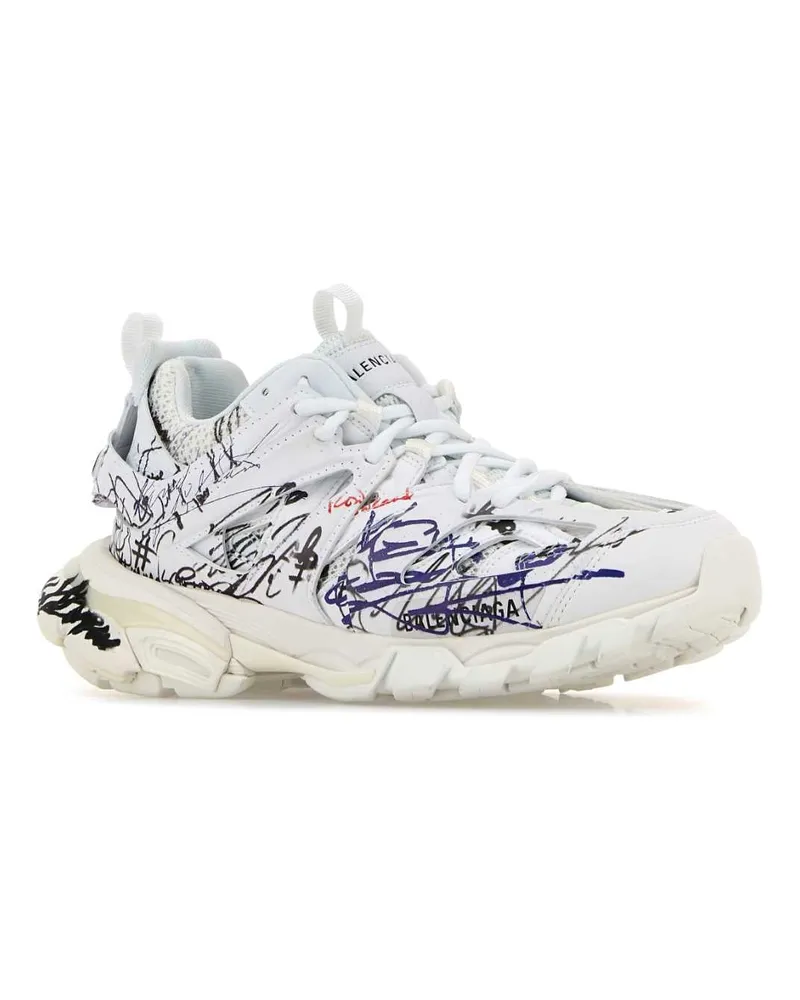 Balenciaga Women's White Mesh And Rubber Track Sneakers Whiteblackblured White
