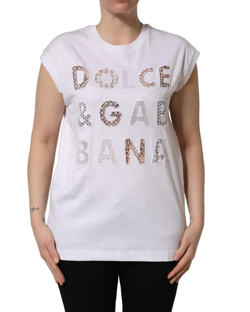 Dolce & Gabbana Women's White Logo Round Neck Sleeveless T-Shirt Cotton White