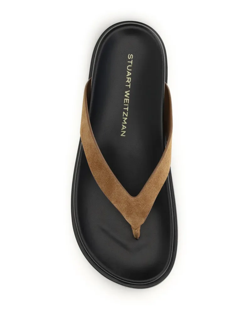 Stuart Weitzman Women's Marykate Flip-Flop Sandals Doe Calf Leather Bos Taurus Brown