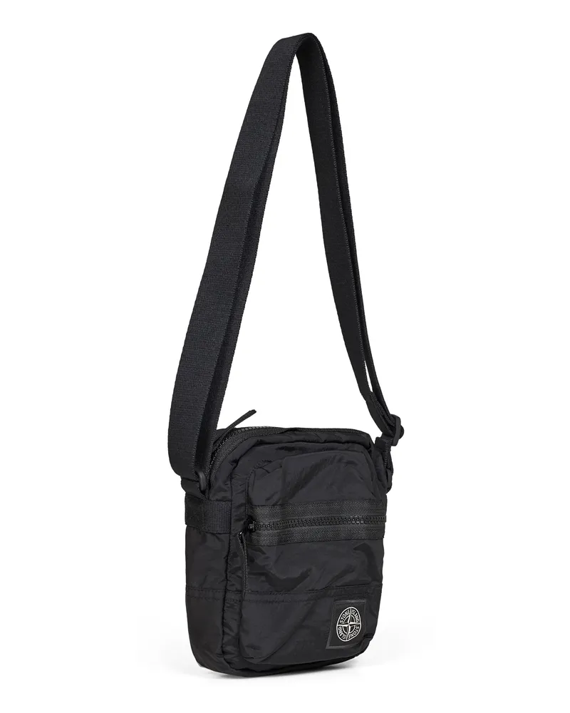 Stone Island Men's Crossbody Bag Coated Nylon Black Resin Belt Black
