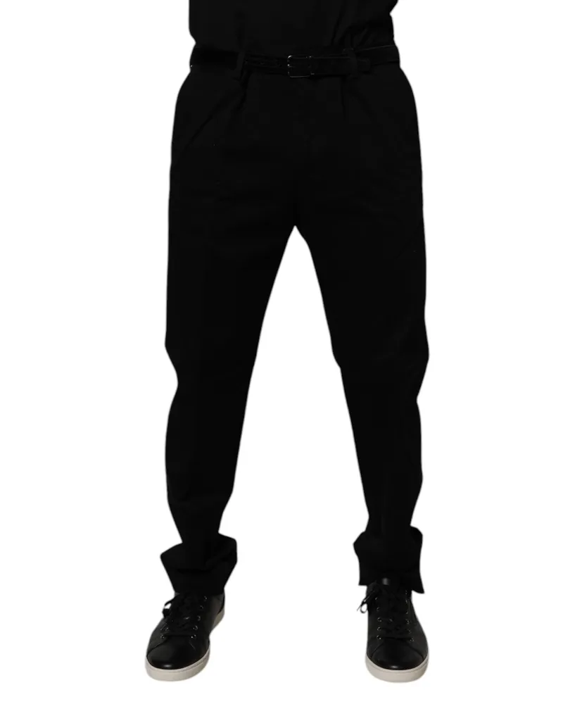 Dolce & Gabbana Black Cotton Men Skinny Dress Formal Pants Elastane Black
