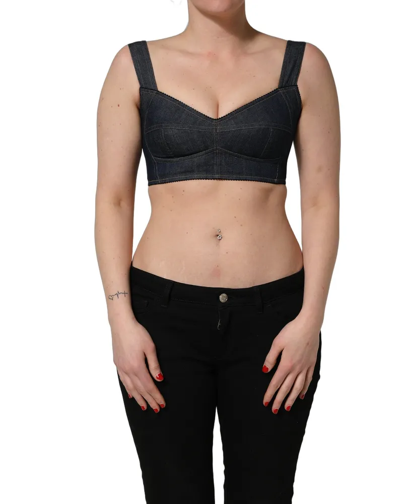 Dolce & Gabbana Denim Corset Bralette Crop Top — Black Black