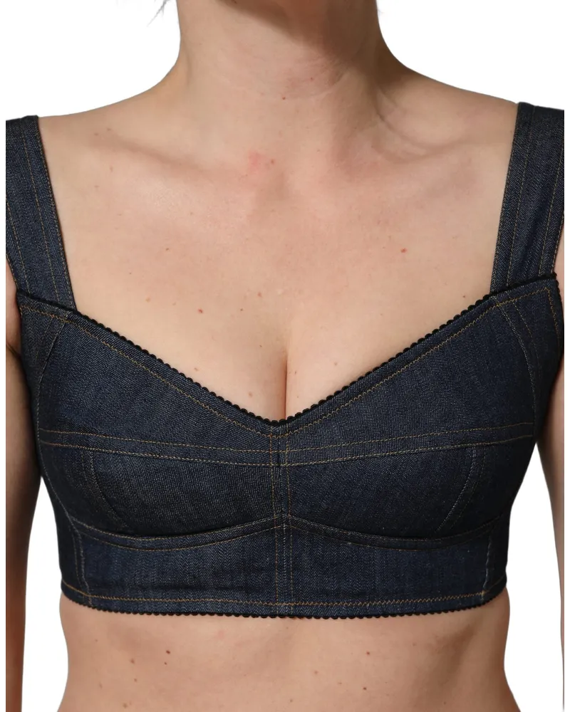 Dolce & Gabbana Women Black Denim Corset Bralette Cotton Cropped Top Elastane Nylon Black