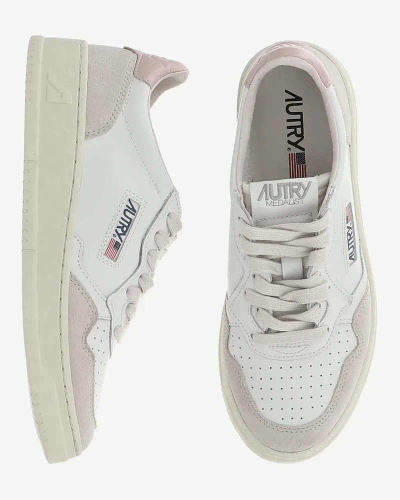 AUTRY Women's Leather Sneakers Medalist Low Pink Trainers White