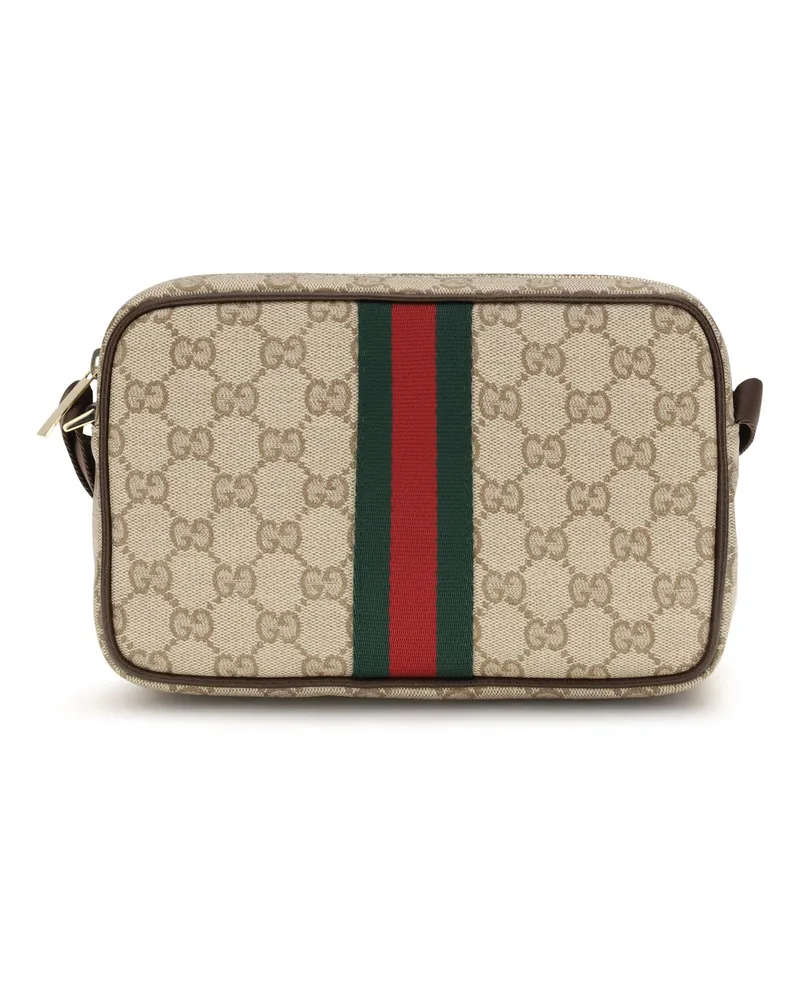 Gucci Men's Shoulder Bag Gg With Web Stripe Vintage Sand-Dark Brown-Red-Green Fabric Sand/dark Brown/red/green Beige