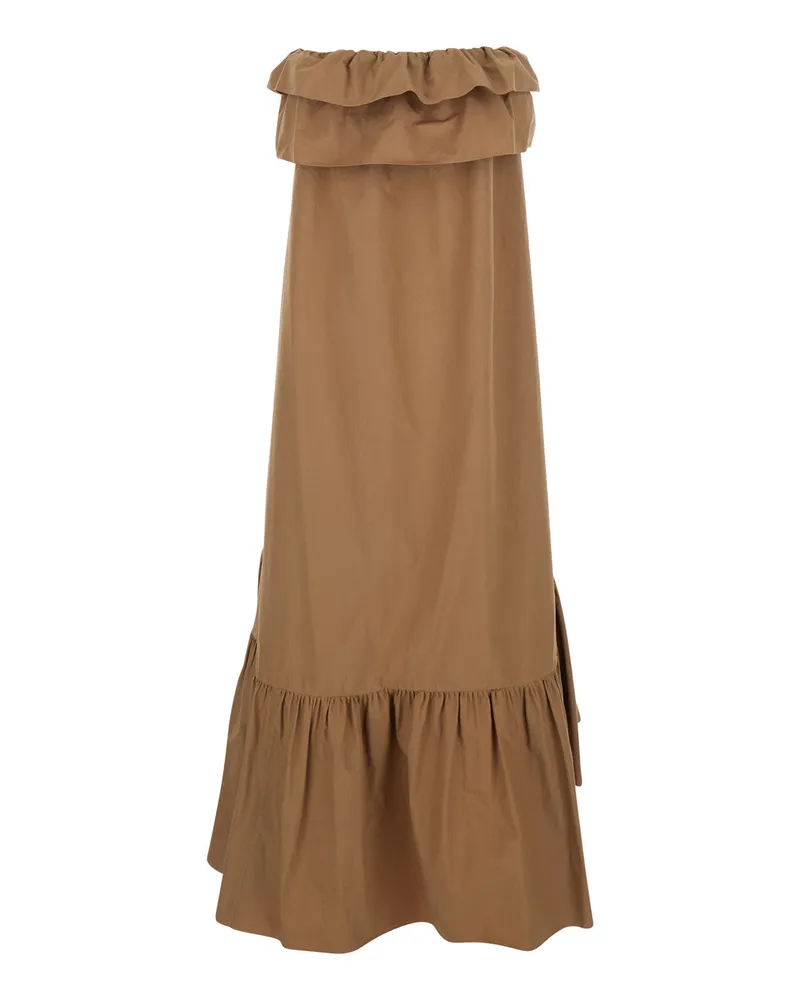 Saint Laurent Women's Long Dress Beige Cotton Brown Beige