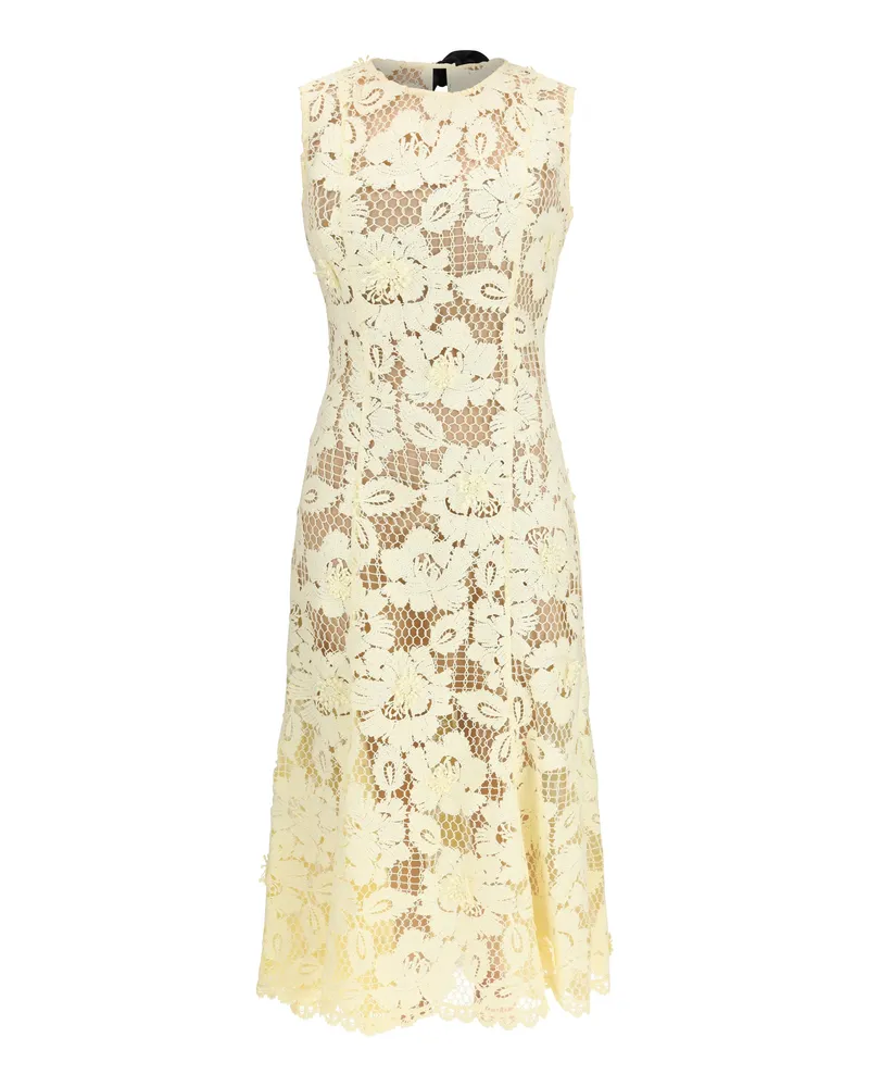 Self-Portrait Women's Dress Crochet Lace Midi Yellow Polyester Yellow