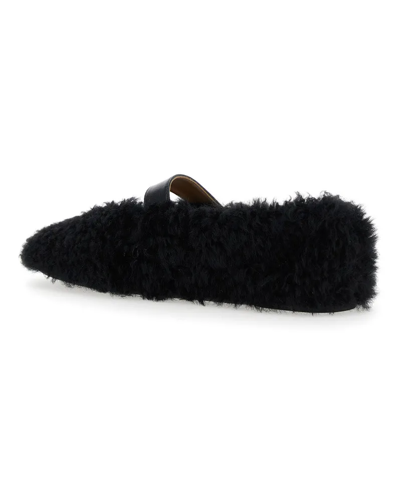 Ferragamo Women's Shearling Ballerinas With Buckle Closure Black Lamb Ballerina Shoes Black