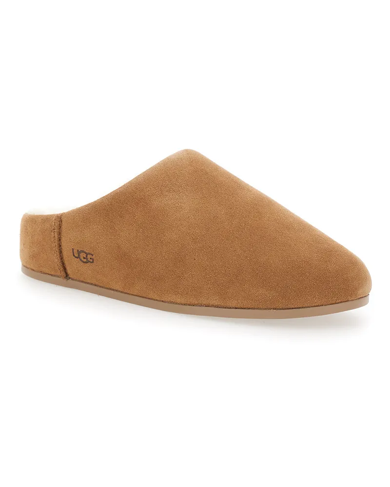 UGG Women's Beige Mules With Logo Lettering And Shearling Lining Leather Beige