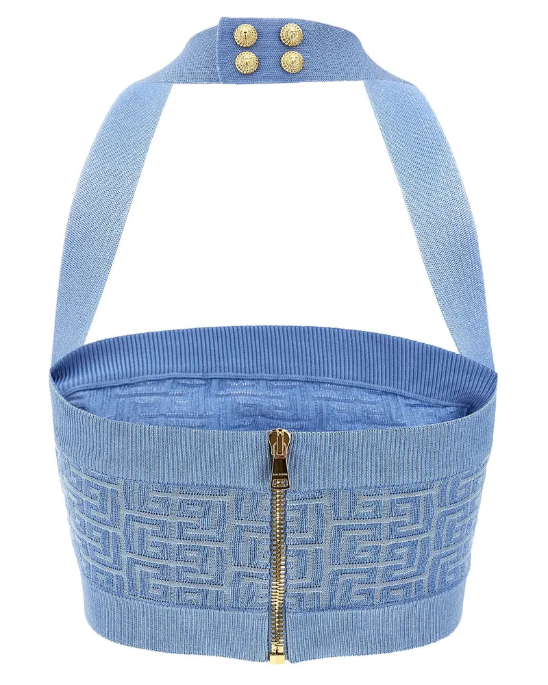 Balmain Monogram Knit Tank Top — Periwinkle Blue