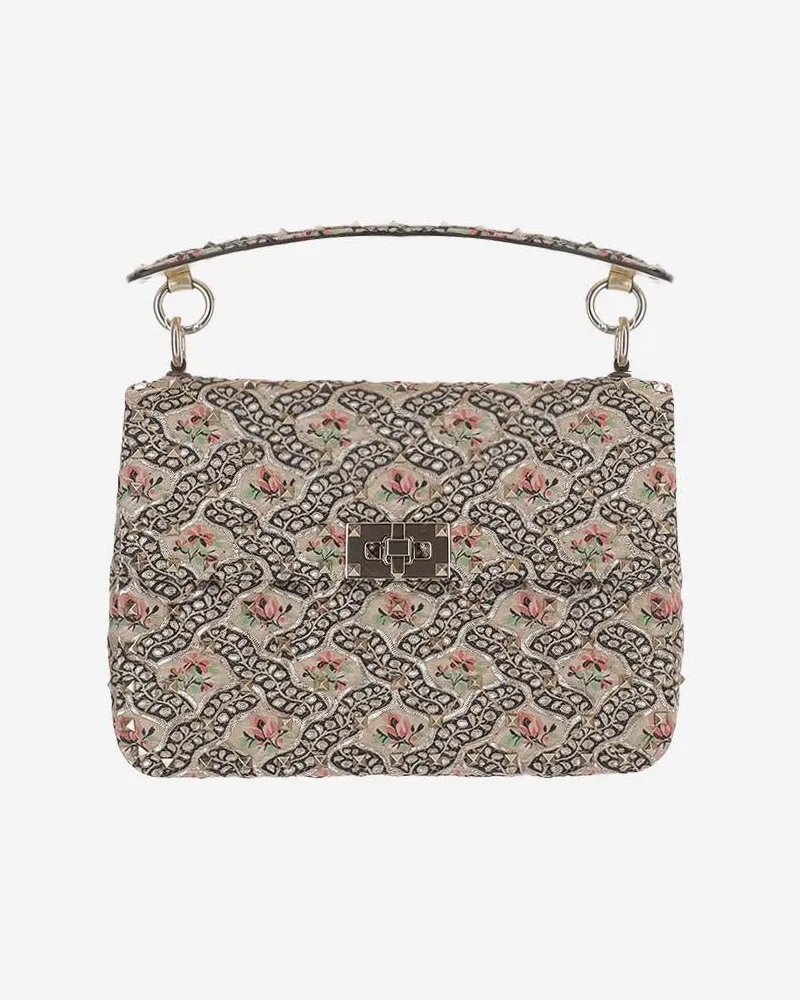 Valentino Garavani Women's Shoulder Bag Rose Gold-Black-Mekong Leather And Fabric Gold/black/mekong Rose