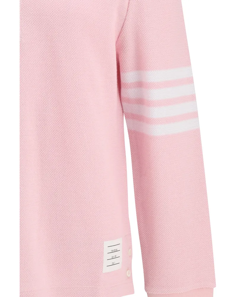 Thom Browne Piqué Long-Sleeve Polo — Pink Pink