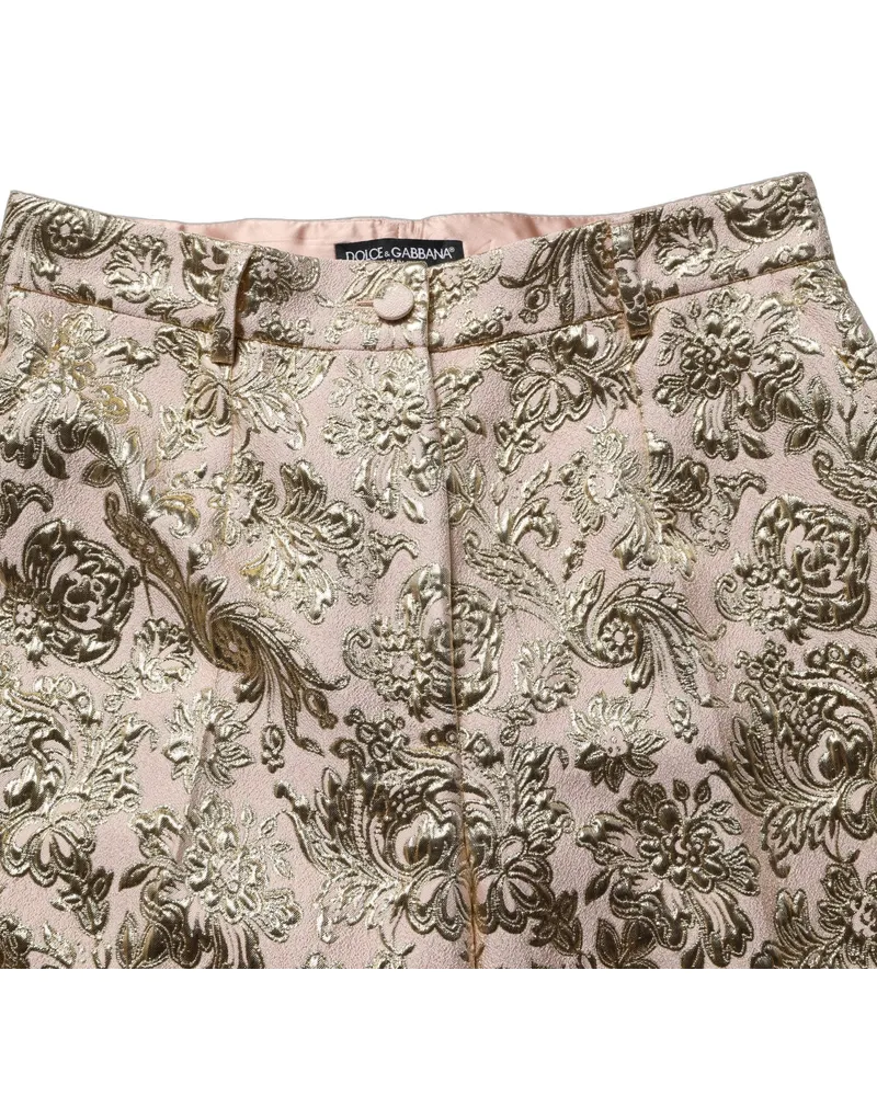 Dolce & Gabbana Women's Gold Jacquard Floral Lamé Crop Trouser Pants Gold