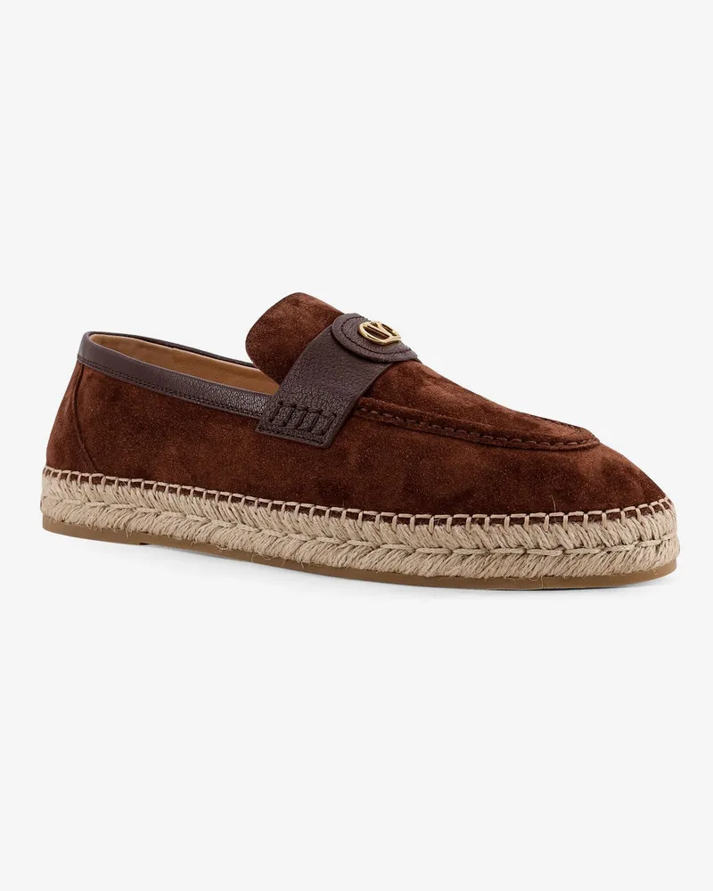 Valentino Garavani Men's Suede Espadrilles With Vlogo Signature Brown Flat Shoes Brown
