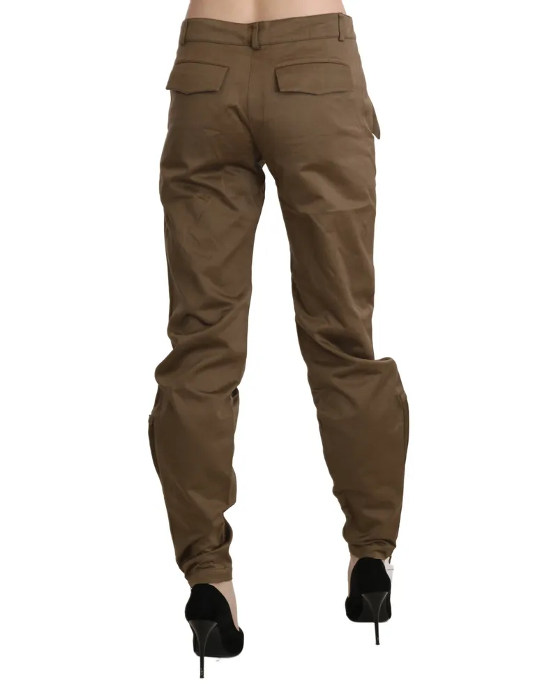 Ermanno Scervino Women Brown Mid Waist Straight Cotton Pants Brown