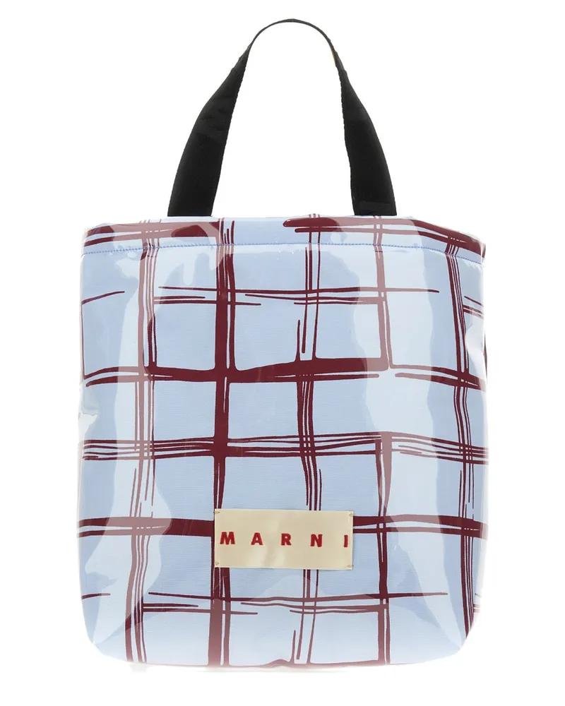 Marni Men's Coated Canvas Tote Bag Blue Shoulder Blue