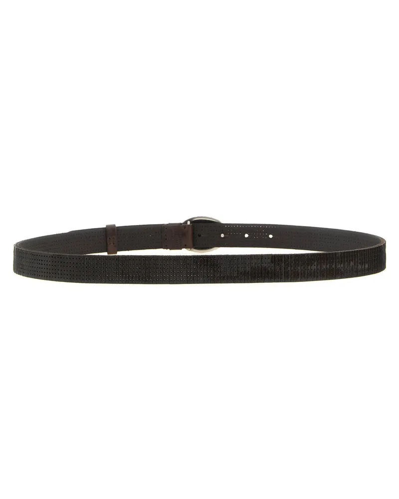Brunello Cucinelli Embossed Texture Calf Leather Belt — Brown Brown