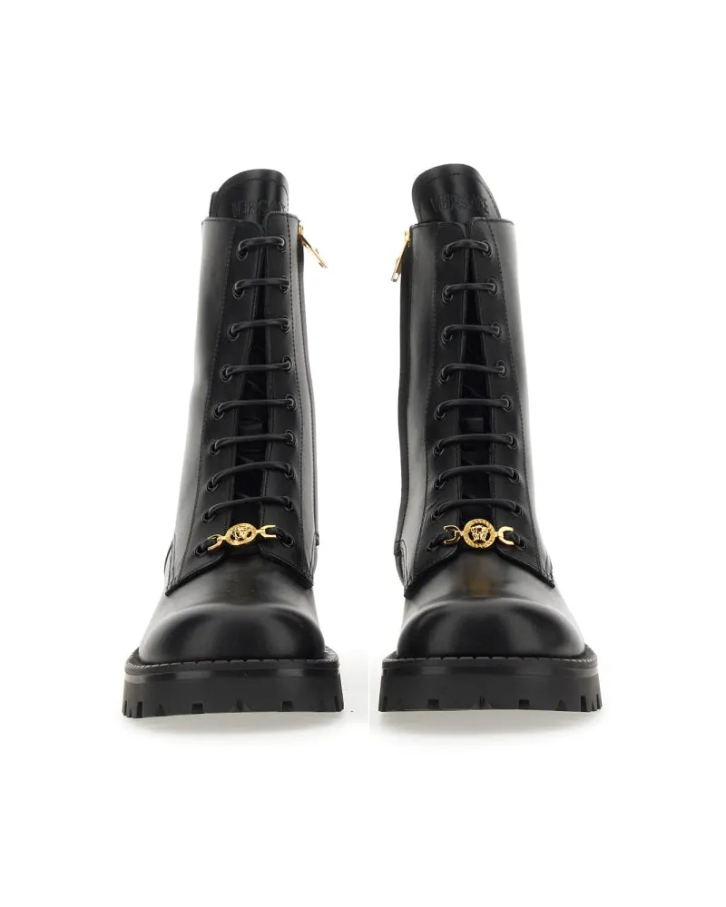 Versace Lace-Up Leather Boots — Black Black