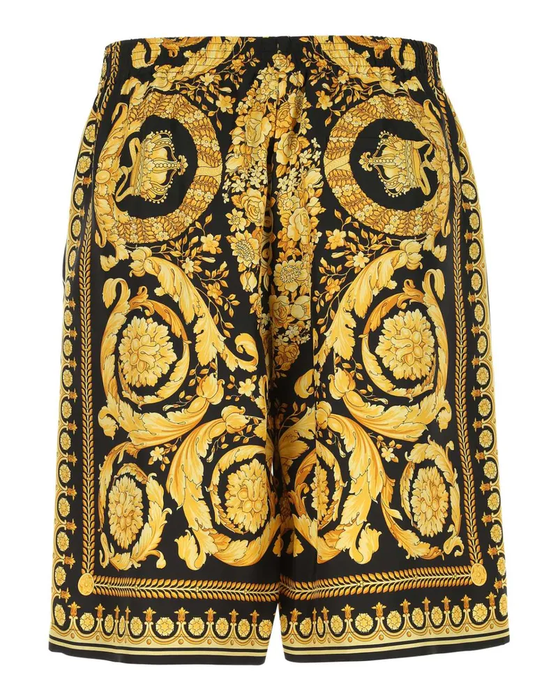 Versace Barocco-Print Silk Bermuda — Black Black