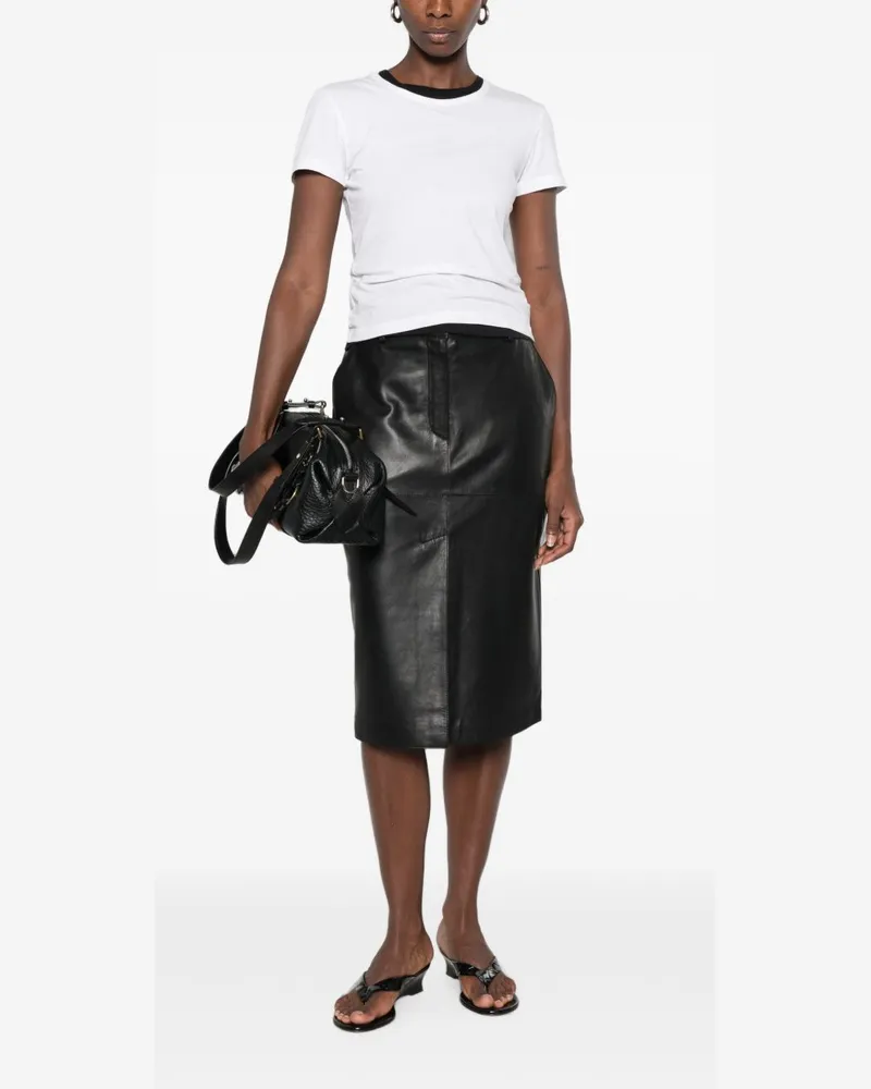 P.A.R.O.S.H. Leather Panelled Skirt — Black Black