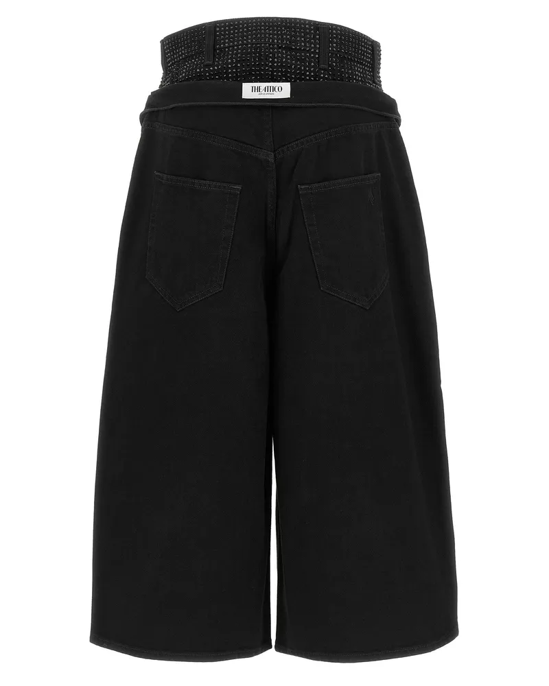 ATTICO Crystal-Embellished Double-Waist Jeans — Black Black