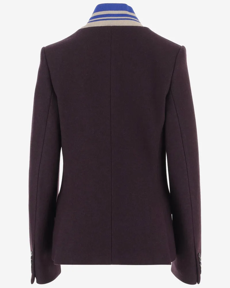 Dries van Noten Wool-Blend With Contrast Ribbed Collar Blazer — Brown Brown