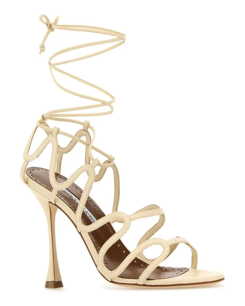 Manolo Blahnik Women's Fawda Heel Sandal Beige Leather Beige