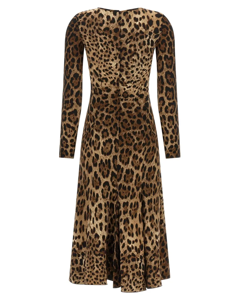 Dolce & Gabbana Leopard-Print Midi Dress — Tan Tan