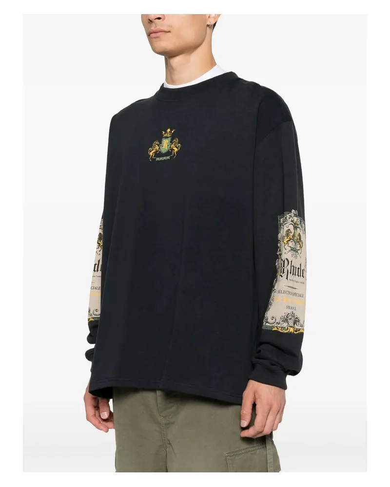 RHUDE Graphic Print Long-Sleeved Cotton T-Shirt — Black 