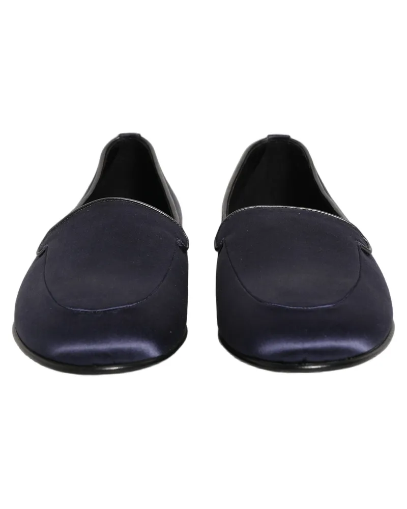 Dolce & Gabbana Men's Blue Satin Logo Slip On Flats Loafers Shoes Leather Blue