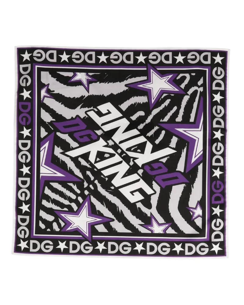 Dolce & Gabbana Women's Black Purple Dg King Cotton Foulard 51cm X 49.5cm Scarf And Purple