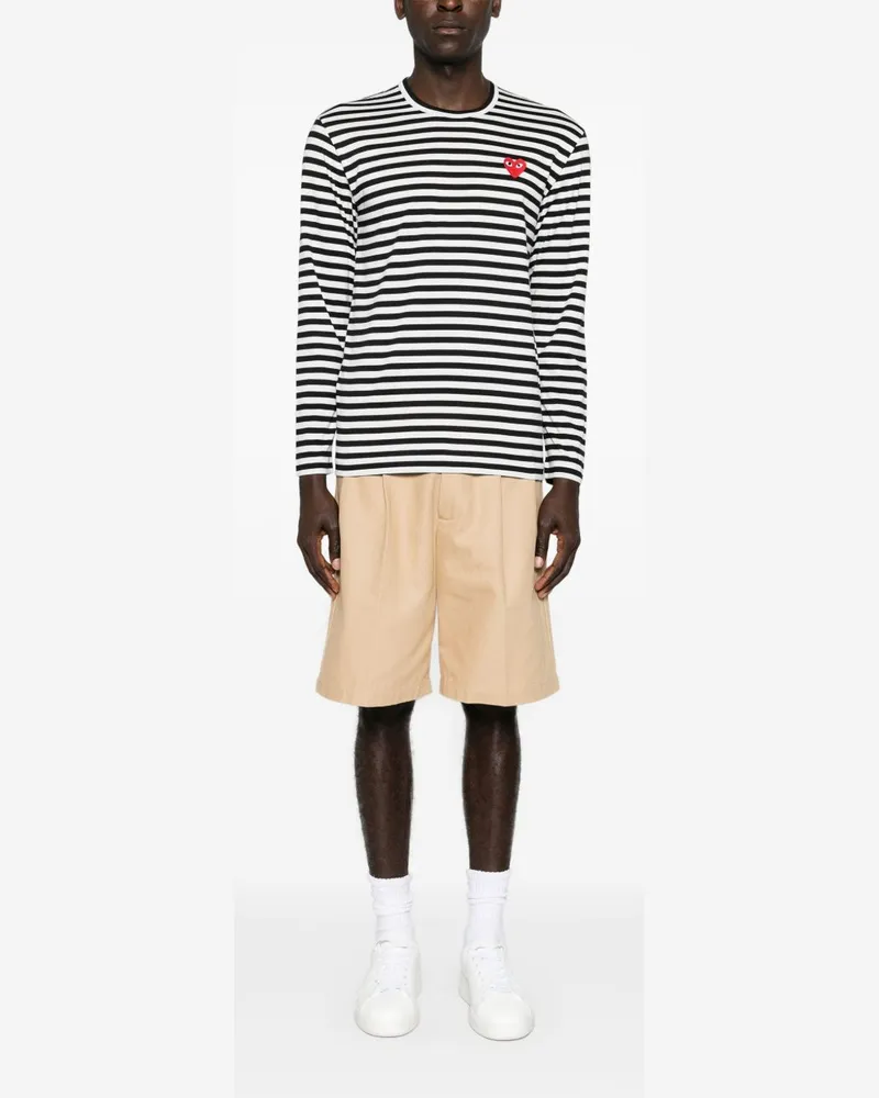 Comme des Garçons Signature Heart-Embroidered Striped T-shirt — Black Black