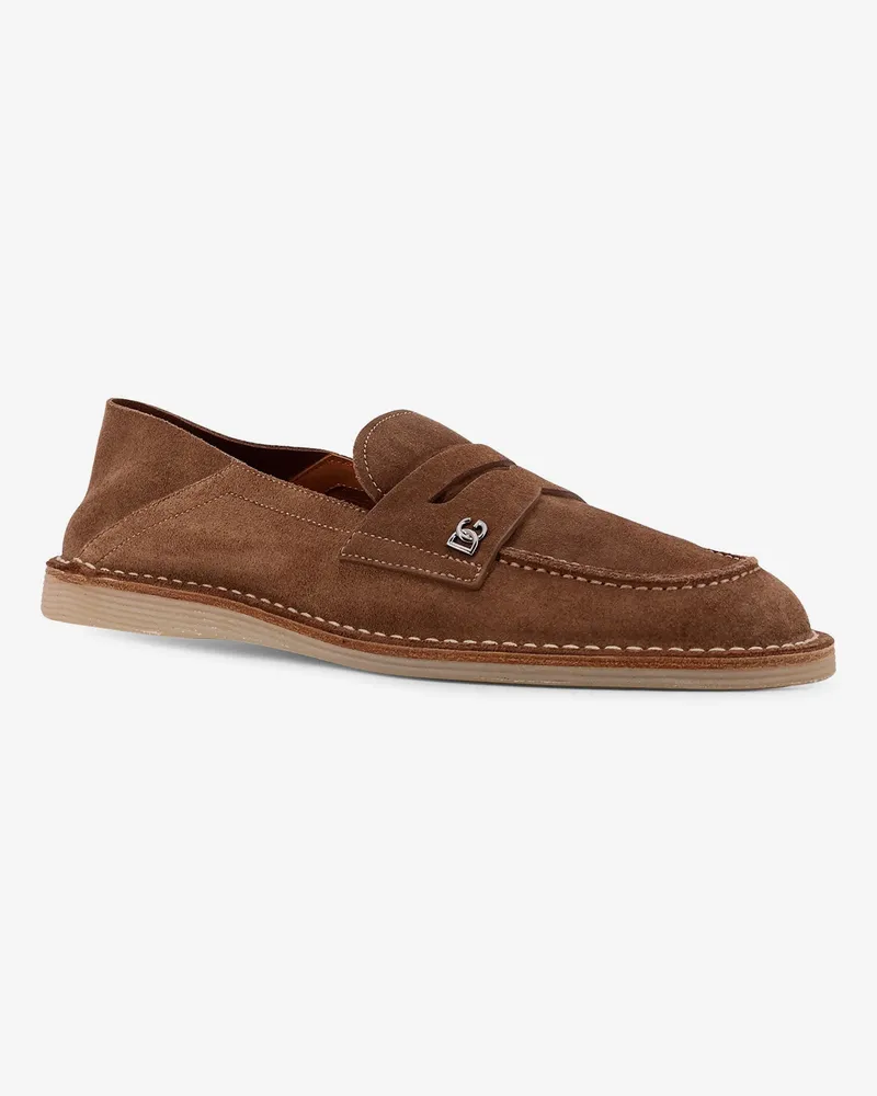 Dolce & Gabbana Men's Suede Slipper Loafers Brown Brown