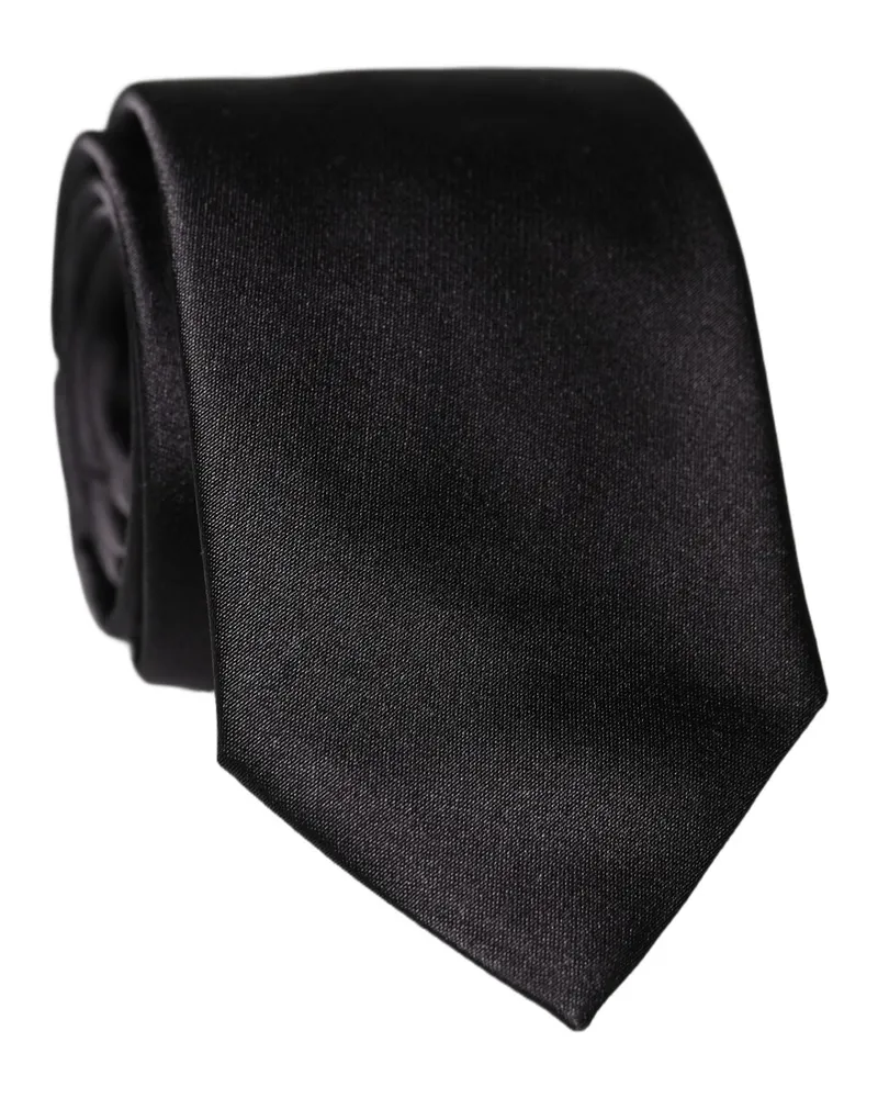 Dolce & Gabbana Black Solid Silk Adjustable Men Tied Necktie Tie Black