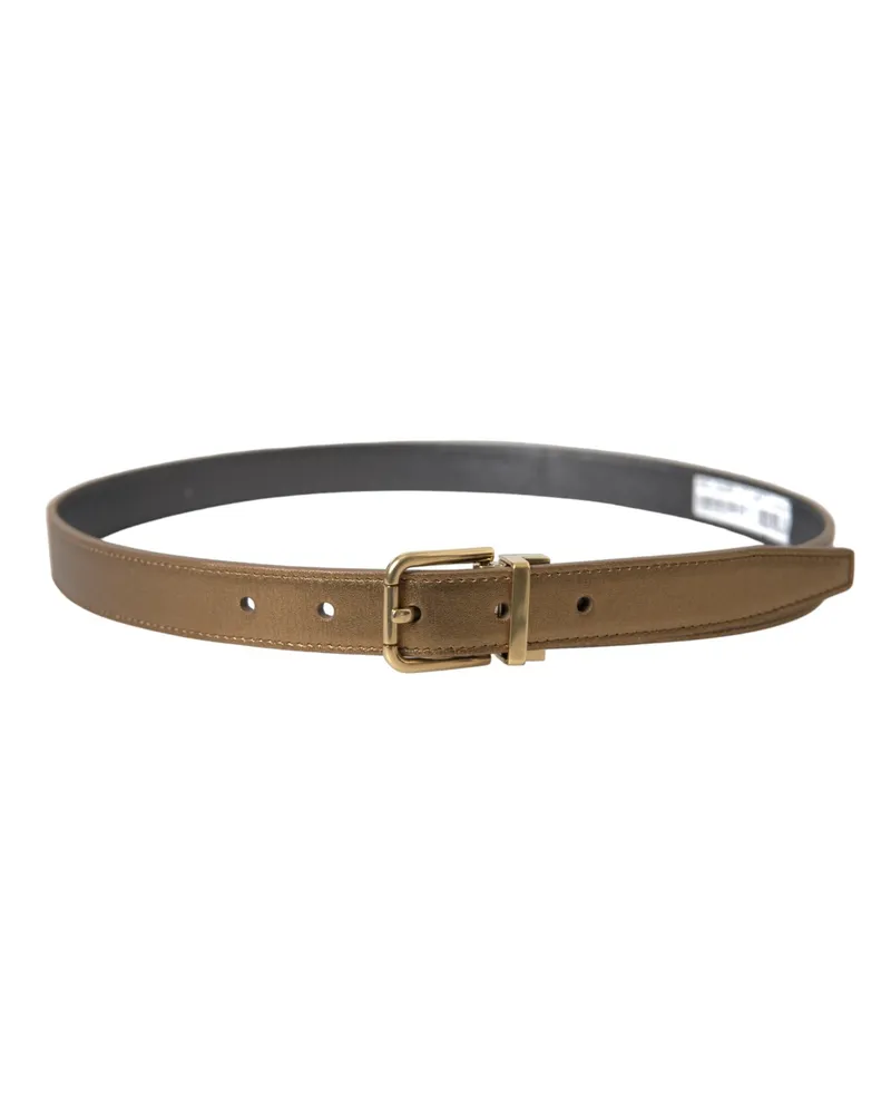 Dolce & Gabbana Men's Metallic Gold Calf Leather Metal Buckle Belt Gold
