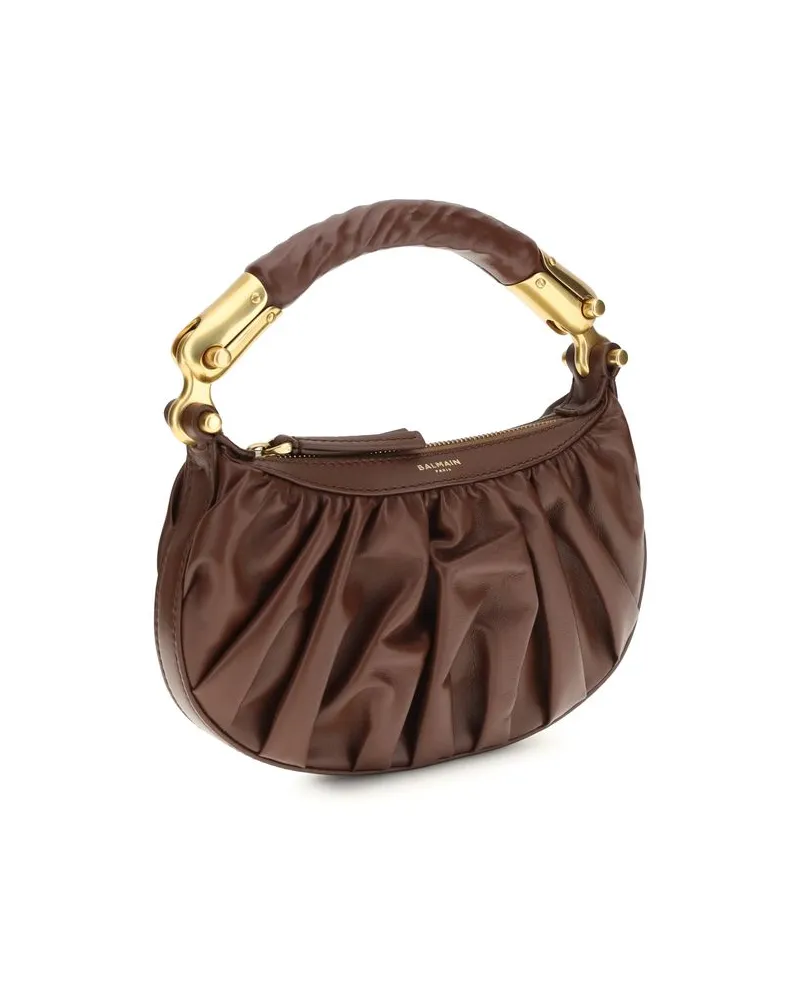 Balmain Women's Brown Calf Leather Bos Taurus Shoulder Bag Brown
