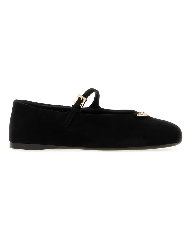 Prada Women's Black Suede Ballerinas Nero Ballerine Flat Shoes Black