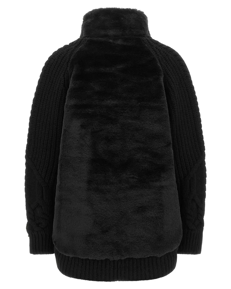 Herno Wool with Fur Collar Cardigan — Black Black