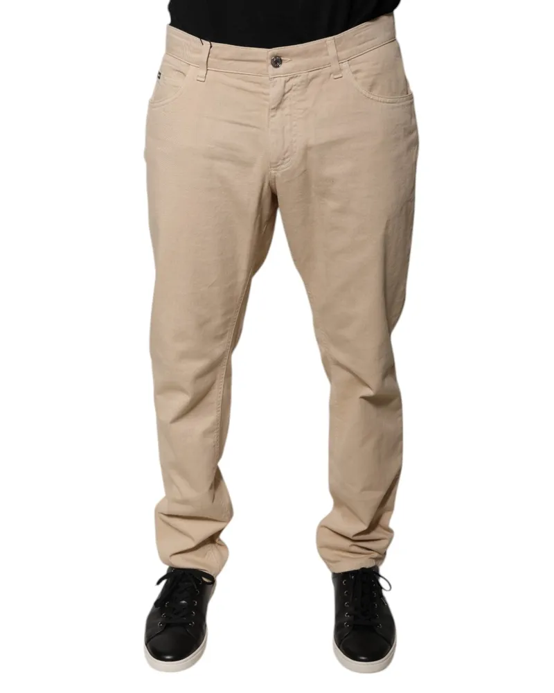 Dolce & Gabbana Men's Beige Cotton Mid Waist Skinny Denim Jeans Clothing Beige