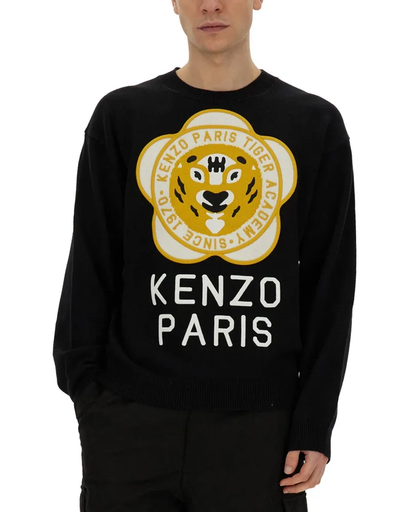 Kenzo Logo Jersey Wool Sweater — Black Black