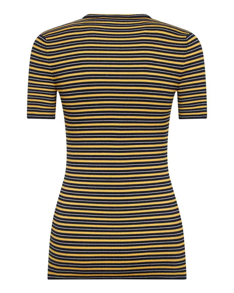 Prada Women's Navy And Yellow Striped Ribbed Knit Sweater Cotton Navy
